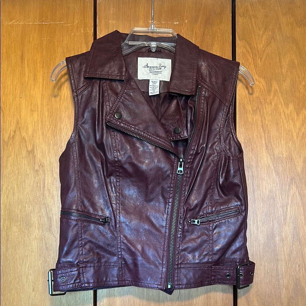 American Rag Women's Burgundy Leather Vest